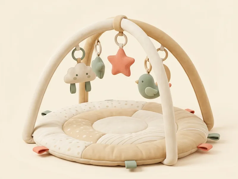 Play Gym / Activity Mat — A padded mat with toys hanging overhead